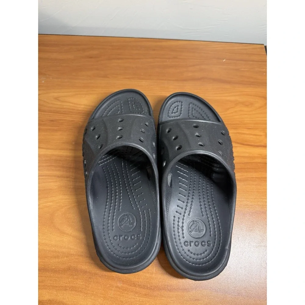 Crocs Baya II Slide Iconic Comfort Black Slides Beach Travel Vacation M8 W10
